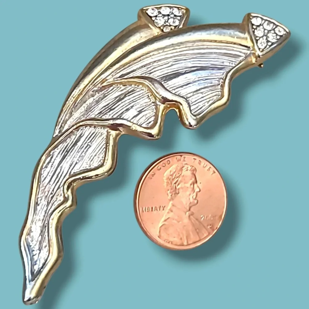 Vintage Modernist Two-tone Rhinestone Abstract Brooch Pin